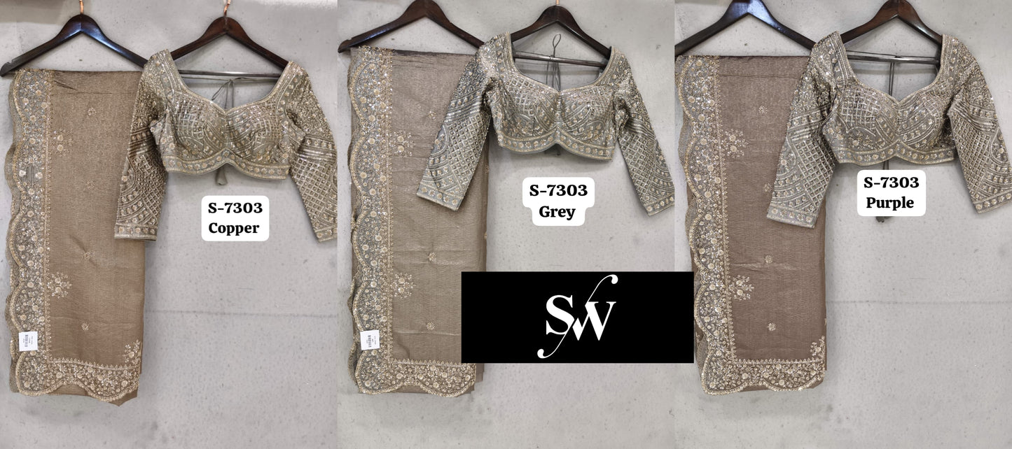Silver Grey Purple Designer Saree