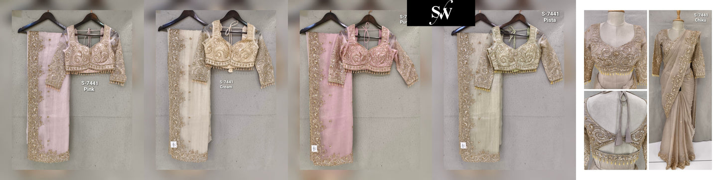 Pink Off White Cream Chiku Golden Designer Saree