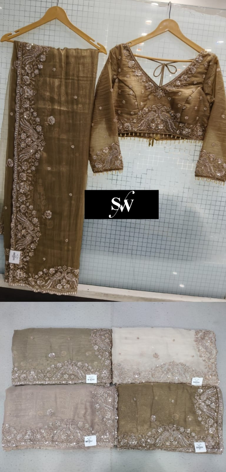 Rust Brown White Pink Mustard Designer Saree