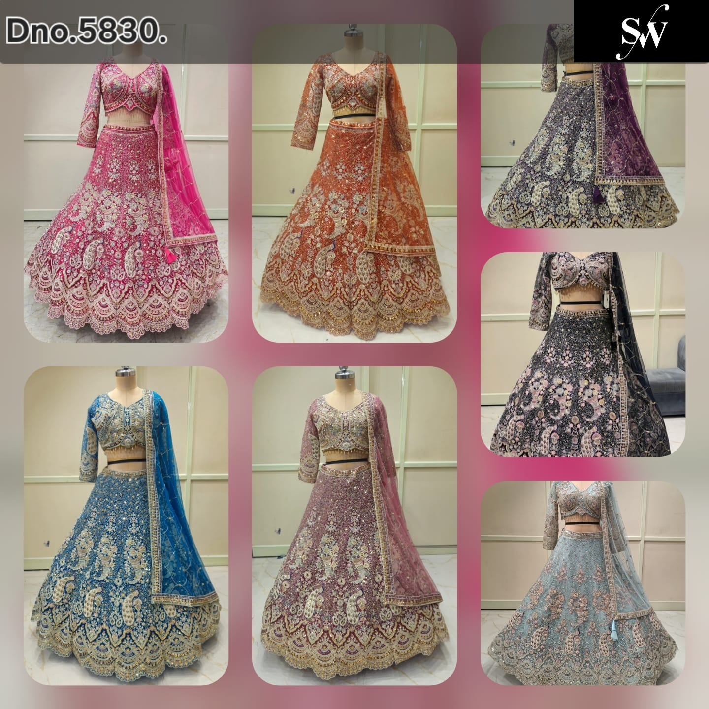 Hot Pink Rust Orange Purple Dark Purple Blue Sky Blue Pink Peacock Crop Top Lehenga