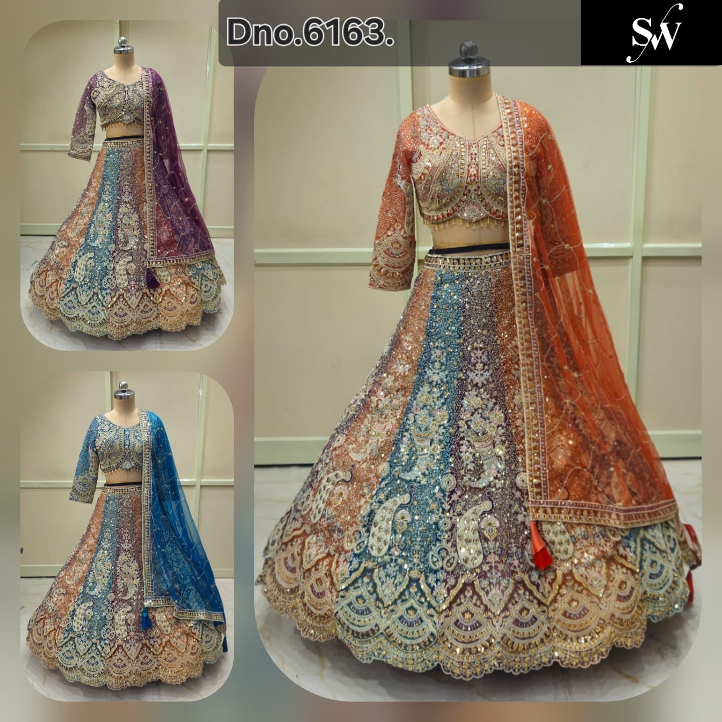 Multikali Multicolour Peacock Crop Top Lehenga