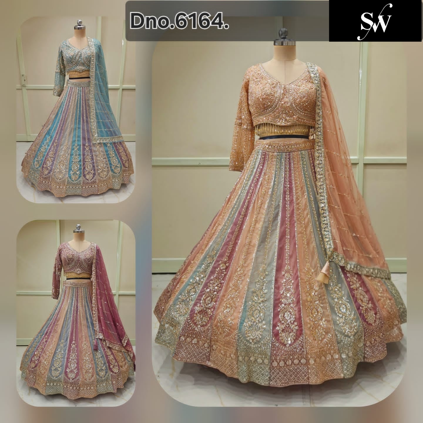 Multikali Multicolour Crop Top Lehenga