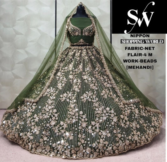Rust Orange Net Lehenga