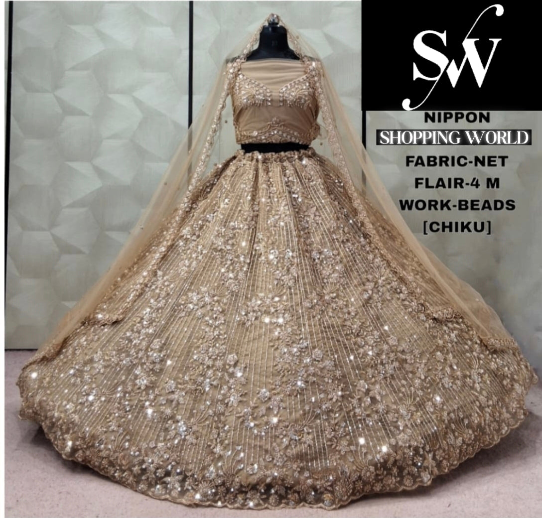 Rust Orange Net Lehenga