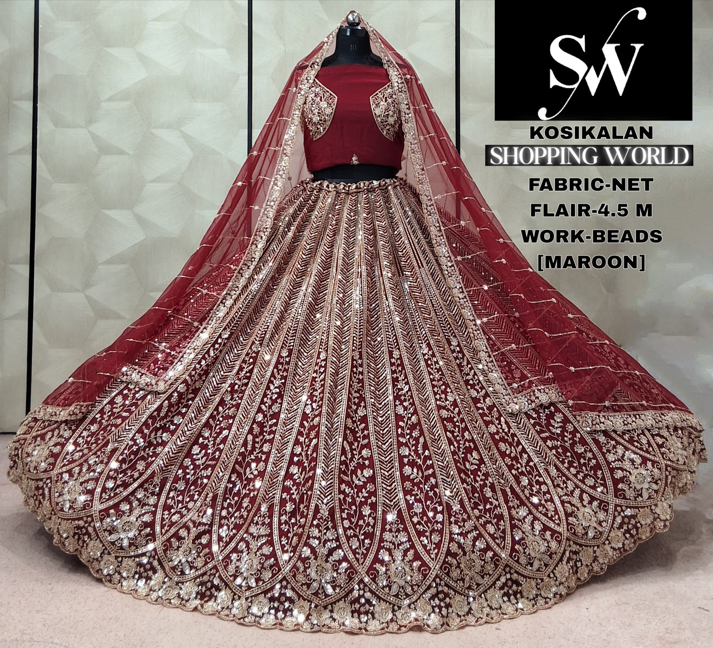Morpeach Blue Net Lehenga