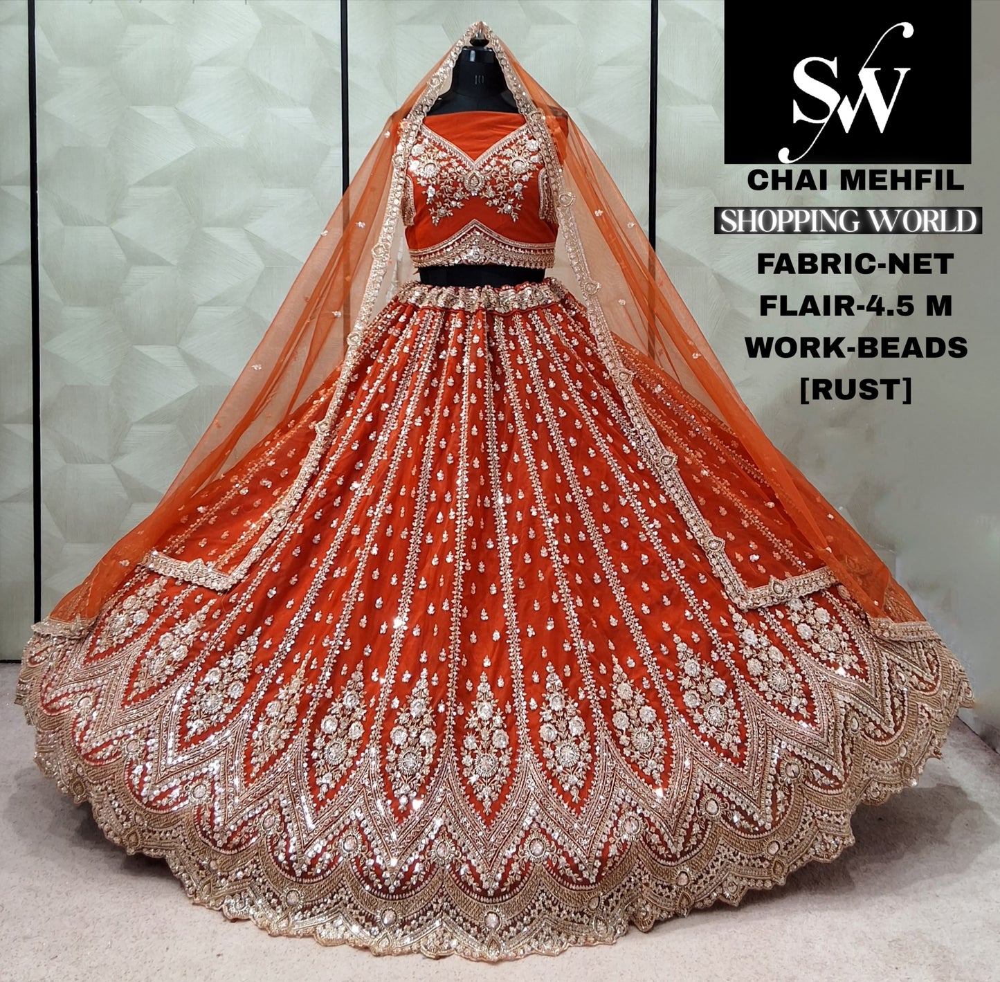 Morpeach Blue Net Lehenga