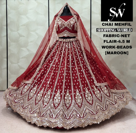 Morpeach Blue Net Lehenga