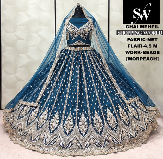 Rust Orange Net Lehenga