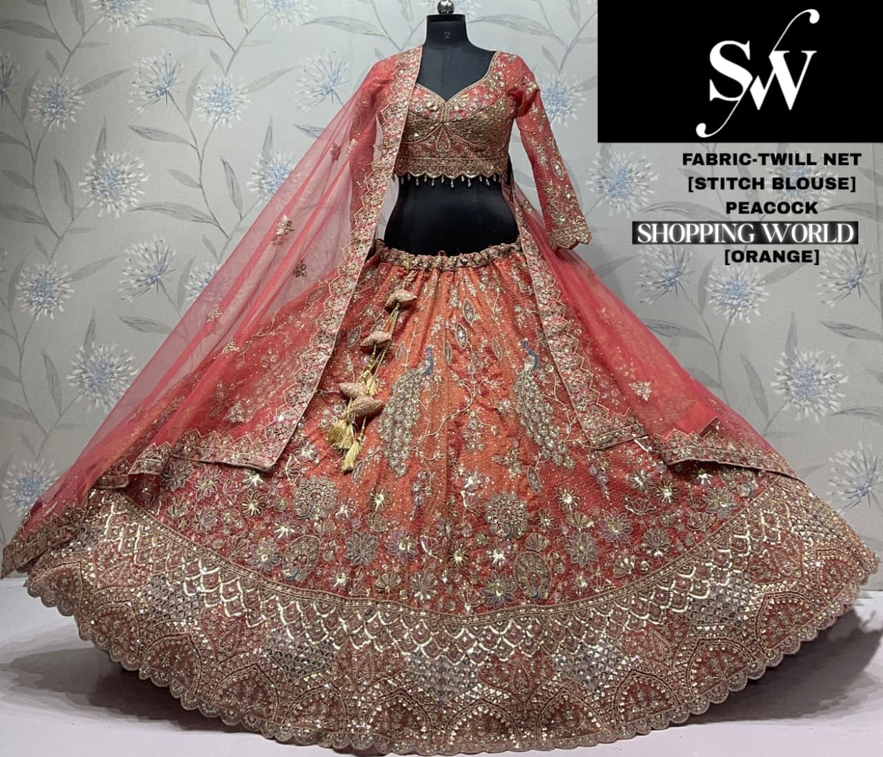 Silver Grey Peacock Twill Net Lehenga
