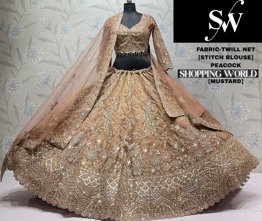Pink peacock Twill Net Lehenga