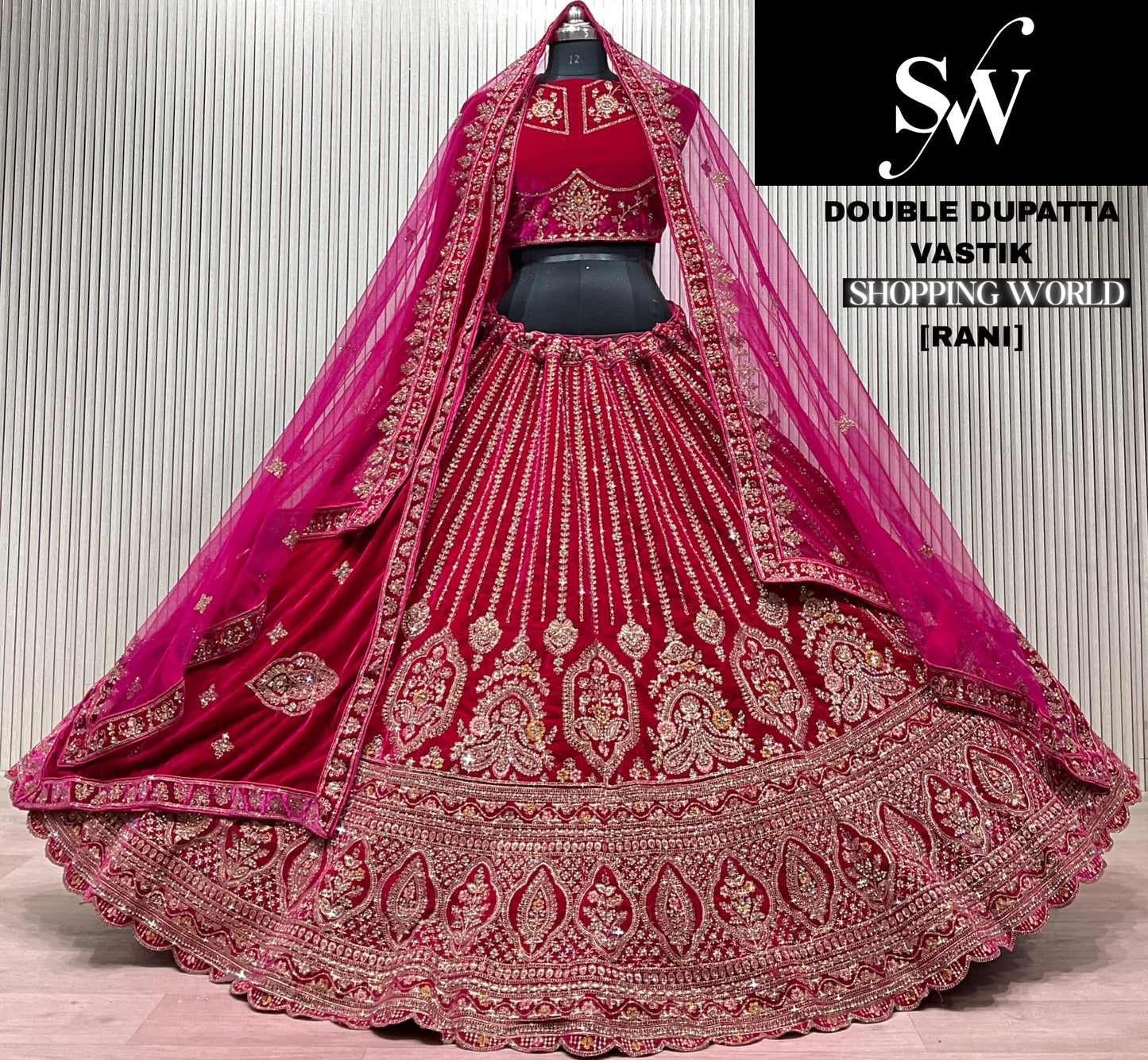 Light Maroon Double Dupatta Bridal Lehenga