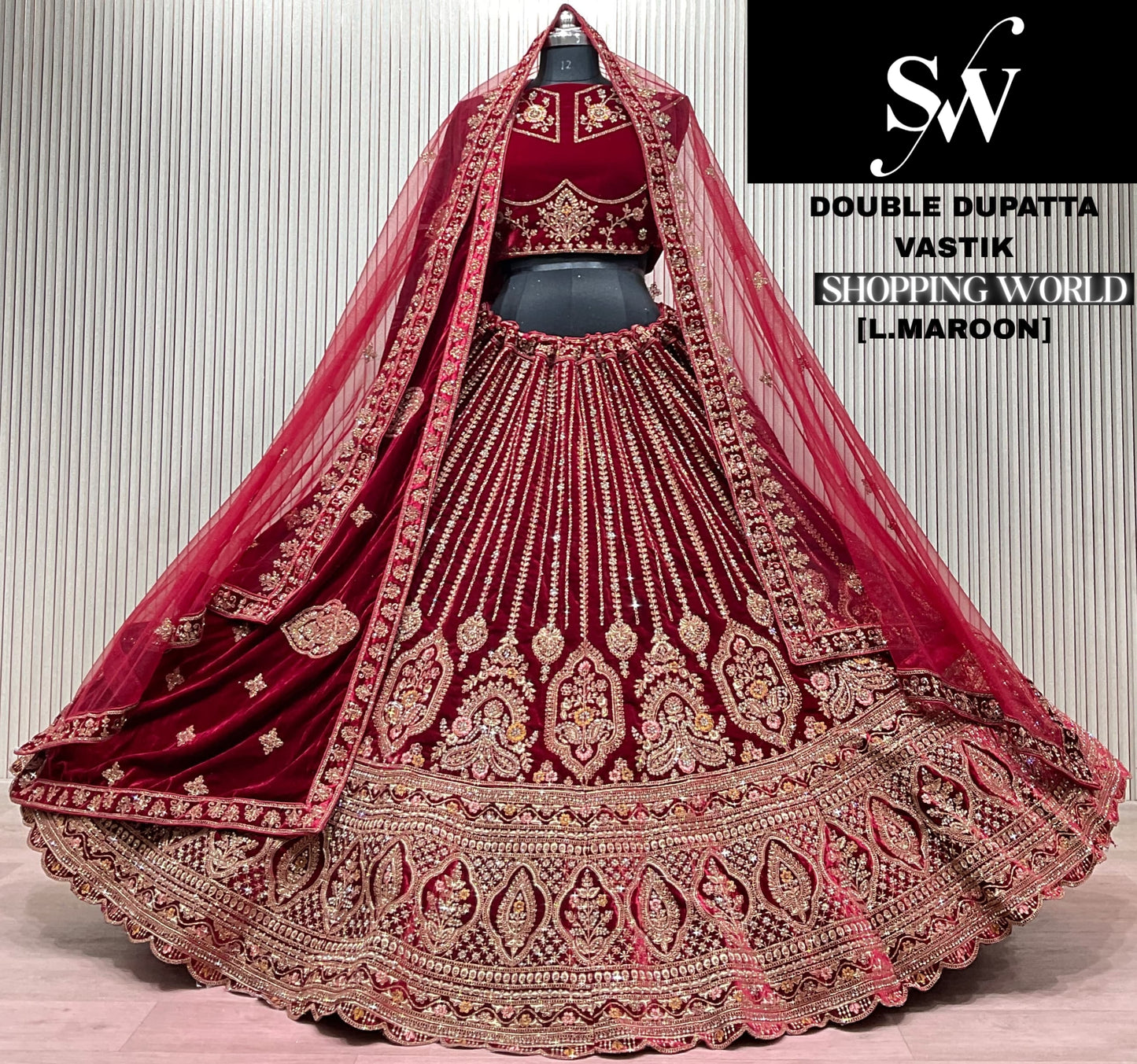 Rani Pink Double Dupatta Bridal Lehenga