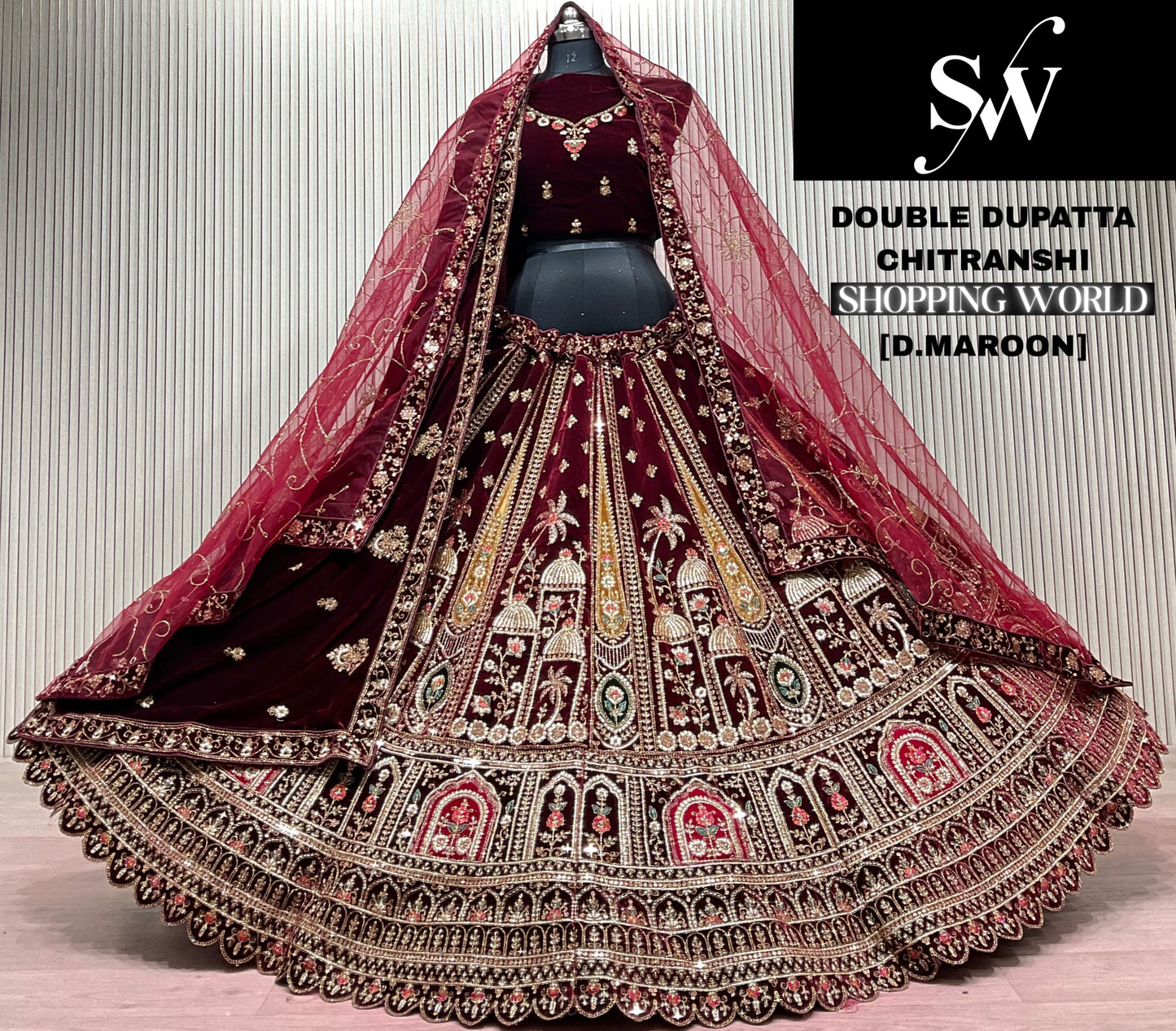 Rani Pink Peacock Double Dupatta Peacock Bridal Lehenga