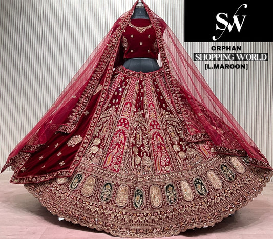Dark Maroon Peacock Double Dupatta Peacock Bridal Lehenga