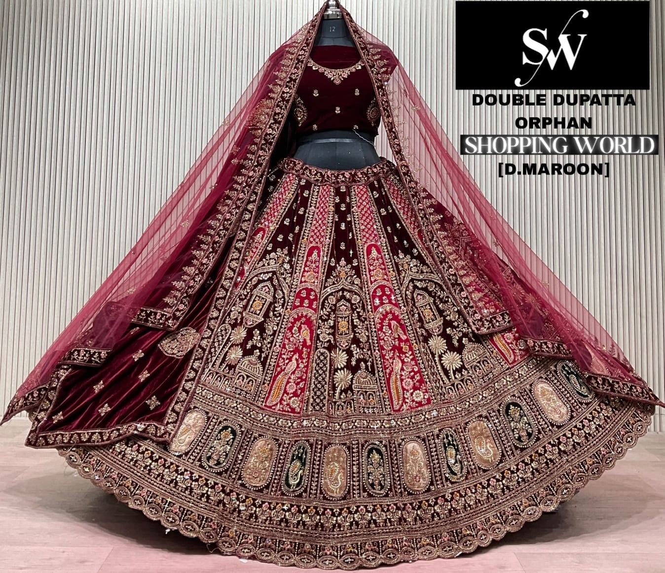 Rani Pink Peacock Double Dupatta Peacock Bridal Lehenga
