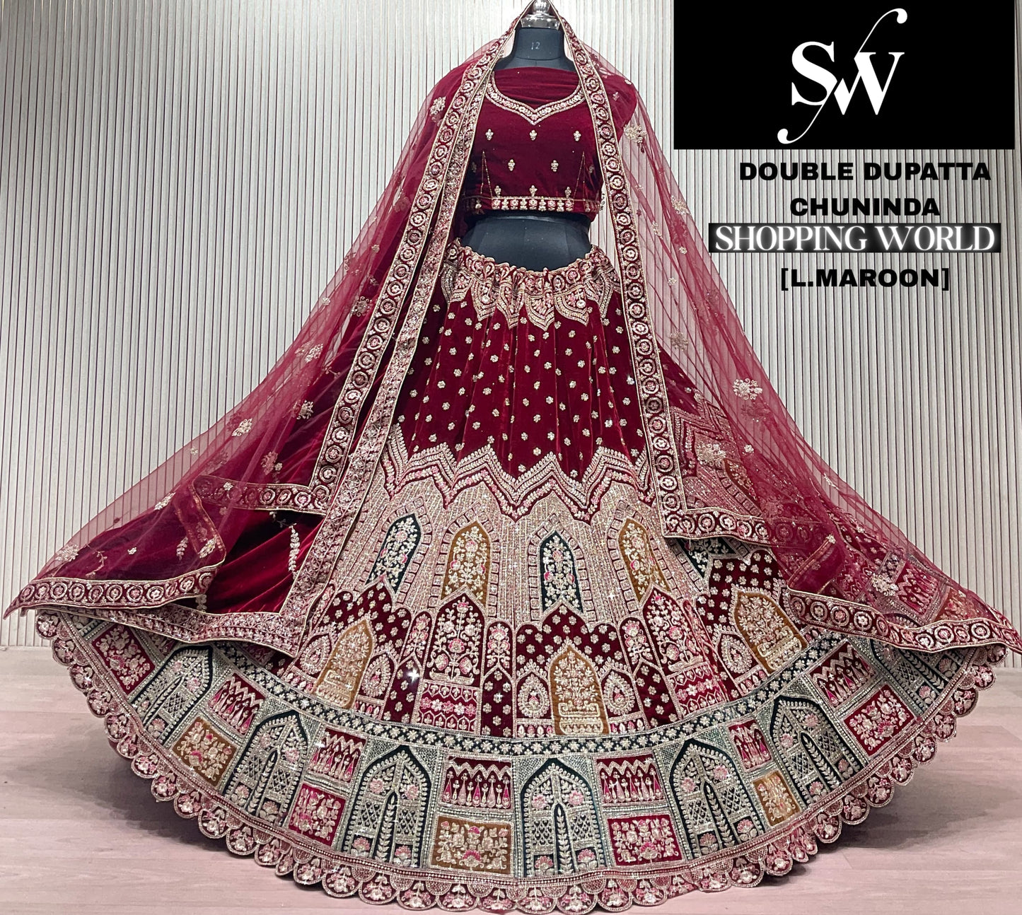 Rani Pink Double Dupatta Bridal Lehenga