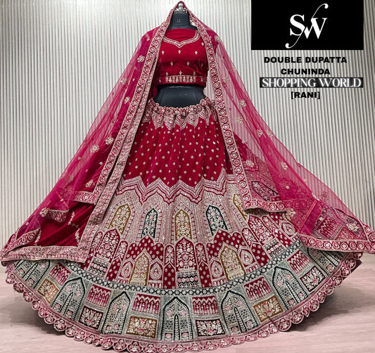 Light Maroon Double Dupatta Bridal Lehenga