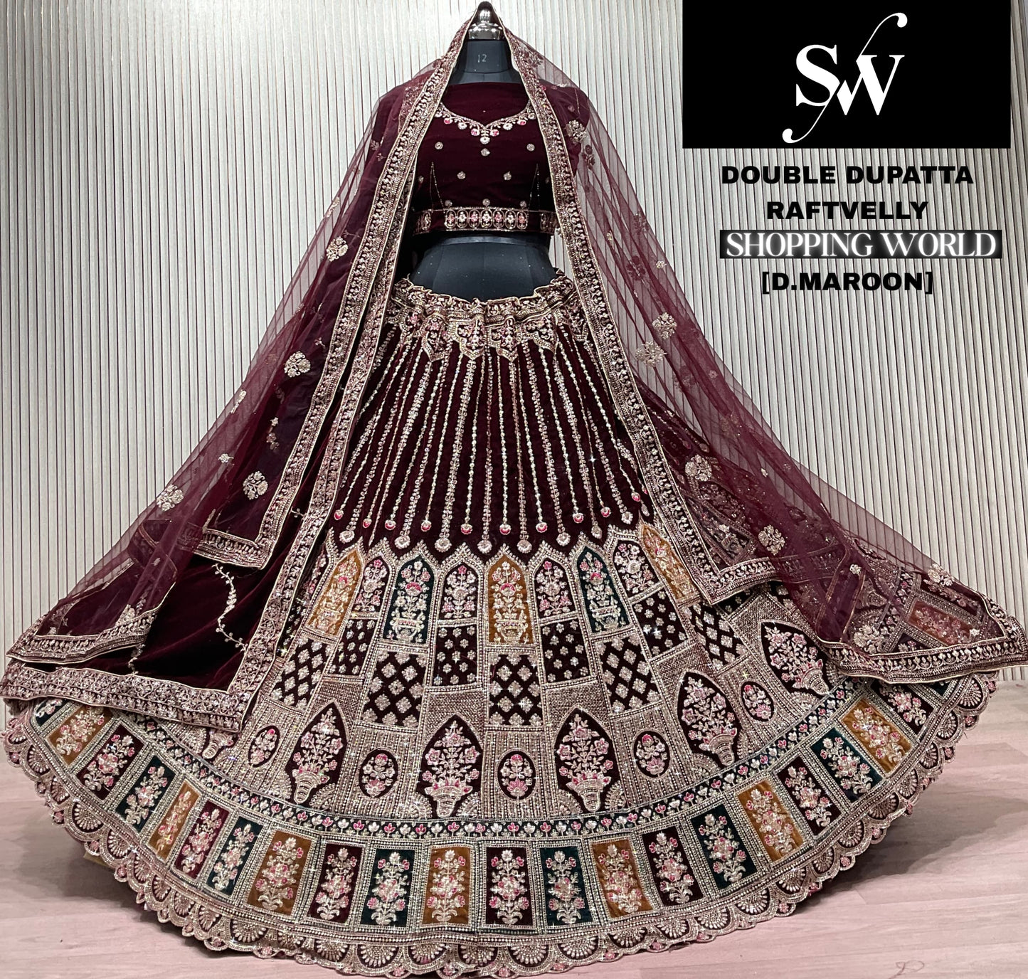 Rani Pink Double Dupatta Bridal Lehenga