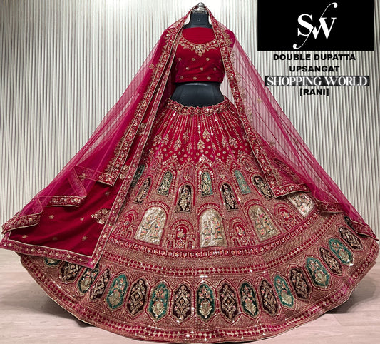 Dark Maroon Double Dupatta Bridal Lehenga