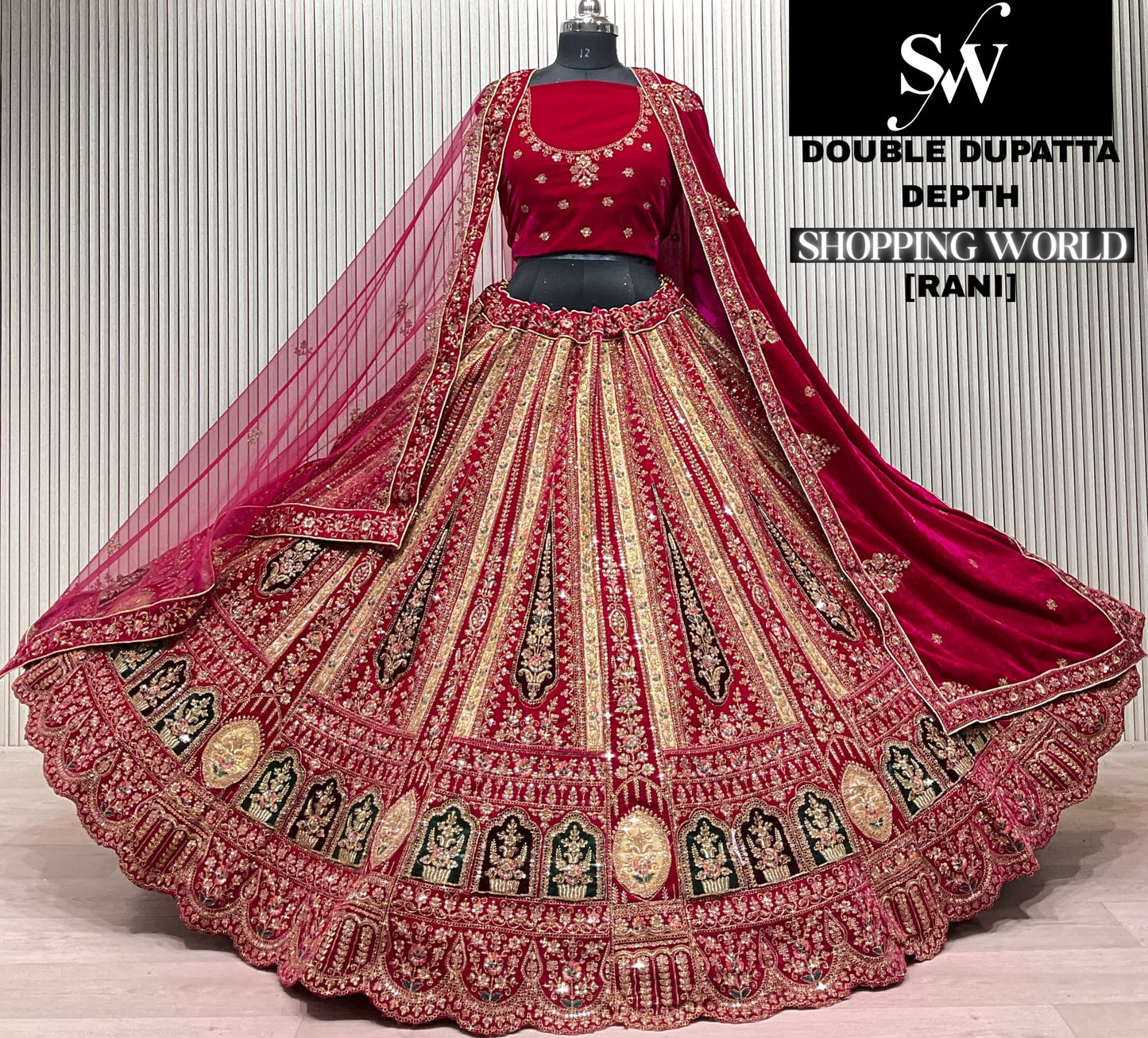 Light Maroon Double Dupatta Bridal Lehenga