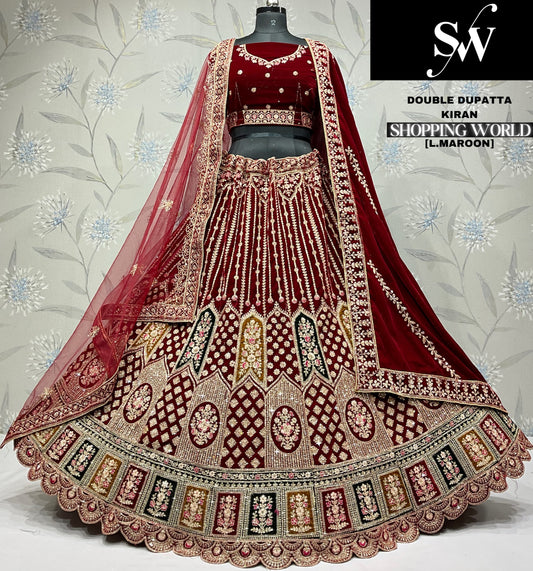 Rani Pink Double Dupatta Bridal Lehenga