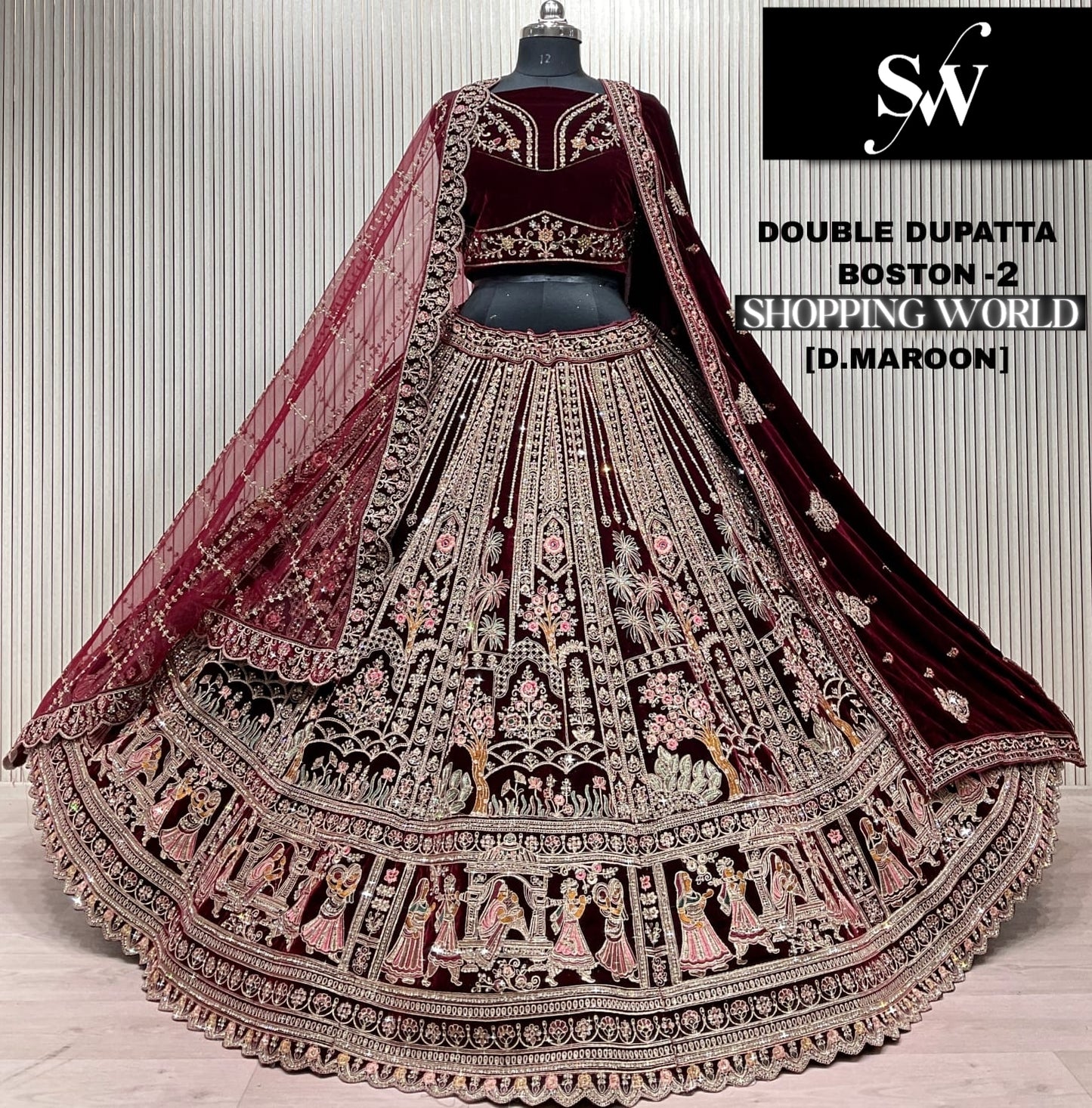 Rani Pink Double Dupatta Peacock Bridal Lehenga