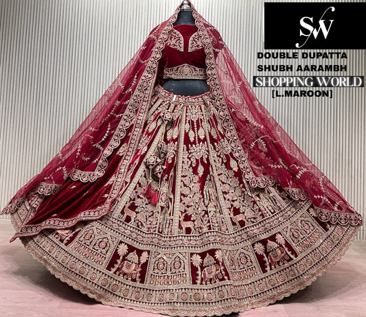 Rani Pink Double Dupatta Peacock Bridal Lehenga