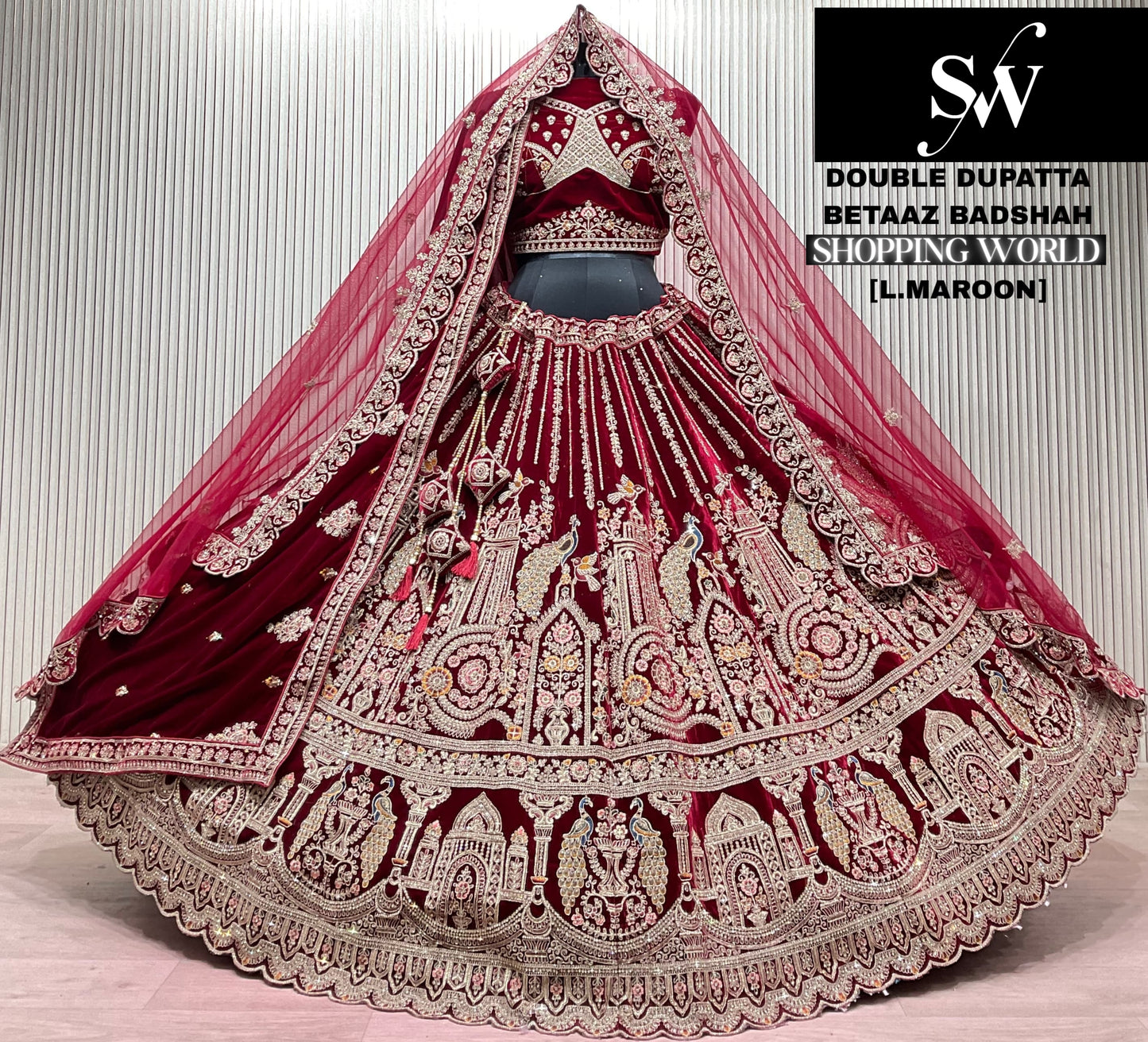 Rani Pink Peacock Double Dupatta Bridal Lehenga