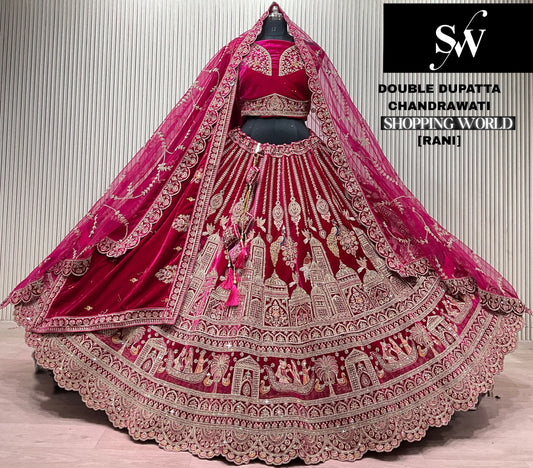 Light Maroon Peacock Double Dupatta Bridal Lehenga