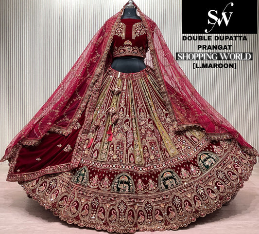 Rani Pink Double Dupatta Peacock Bridal Lehenga