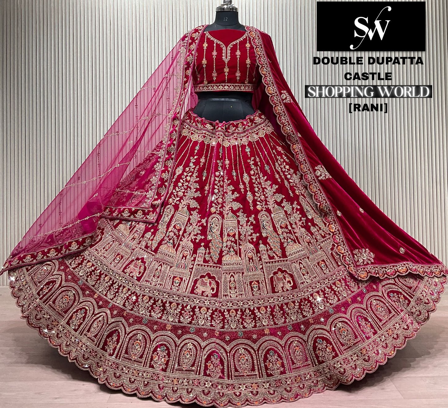 Light Maroon Double Dupatta Bridal Lehenga
