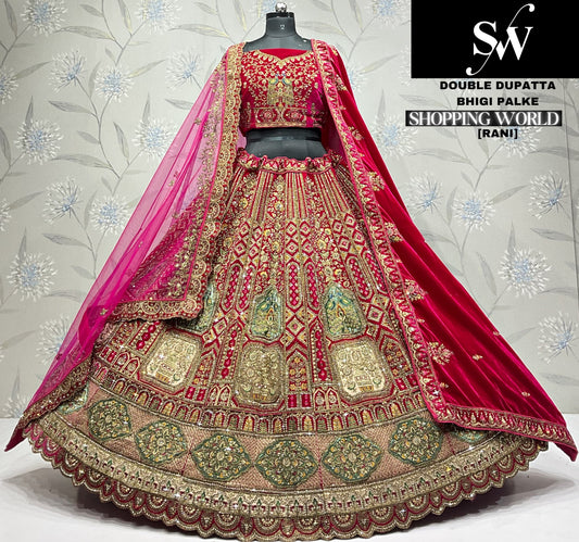 Light Maroon Double Dupatta Bridal Lehenga