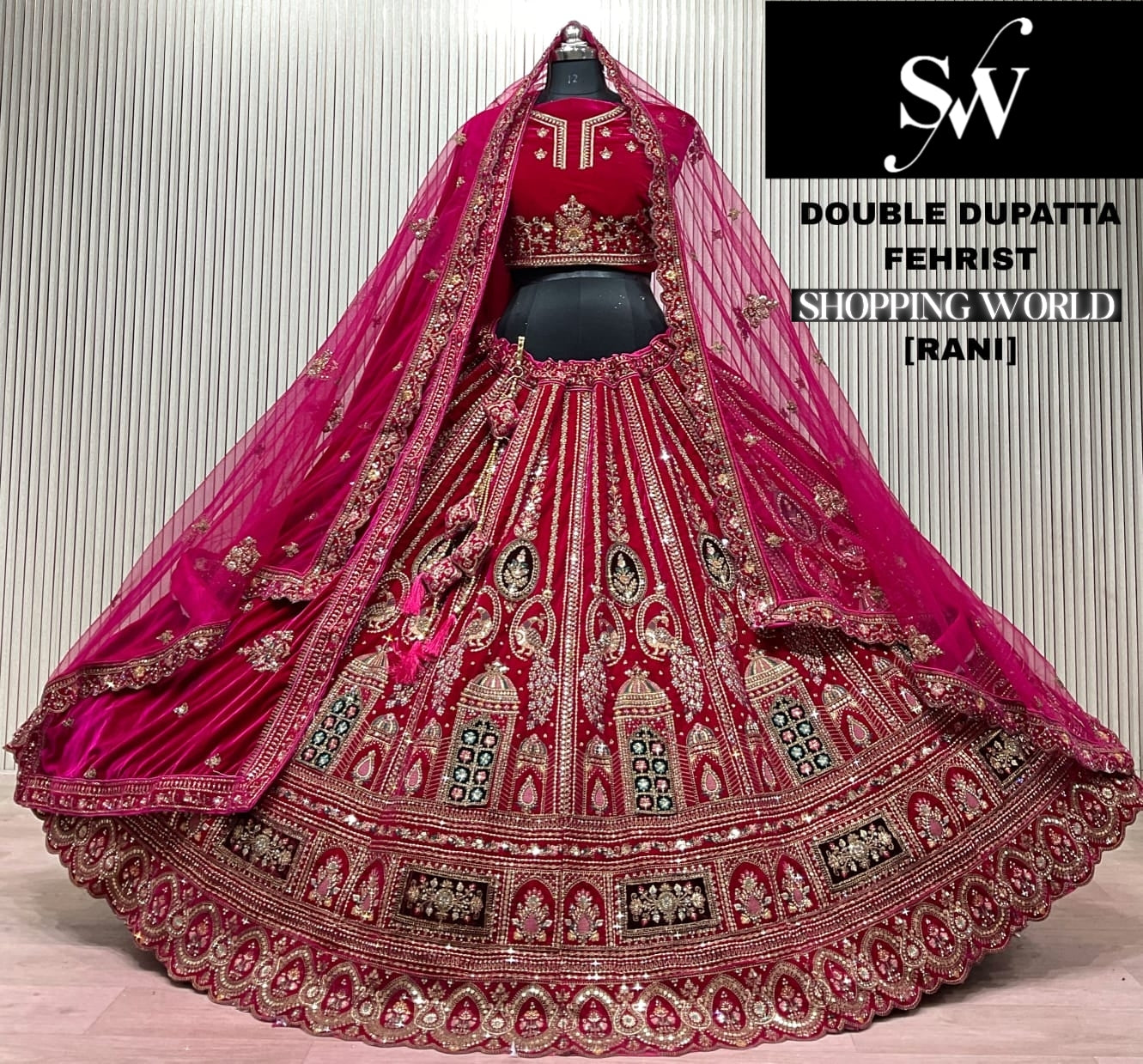 Dark Maroon Double Dupatta Bridal Lehenga