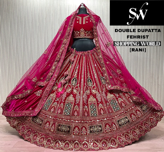 Light Maroon Double Dupatta Bridal Lehenga