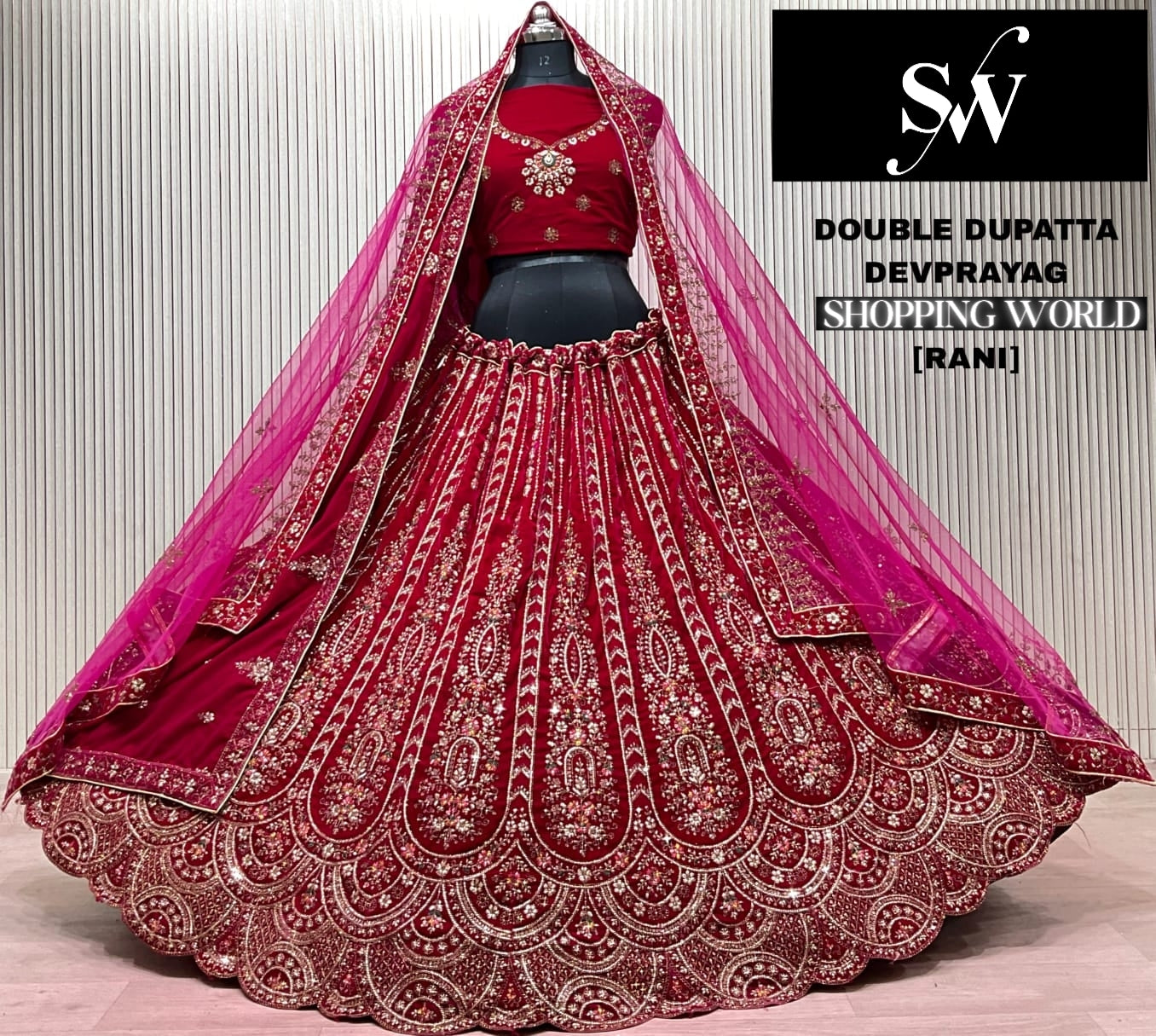 Light Maroon Double Dupatta Bridal Lehenga