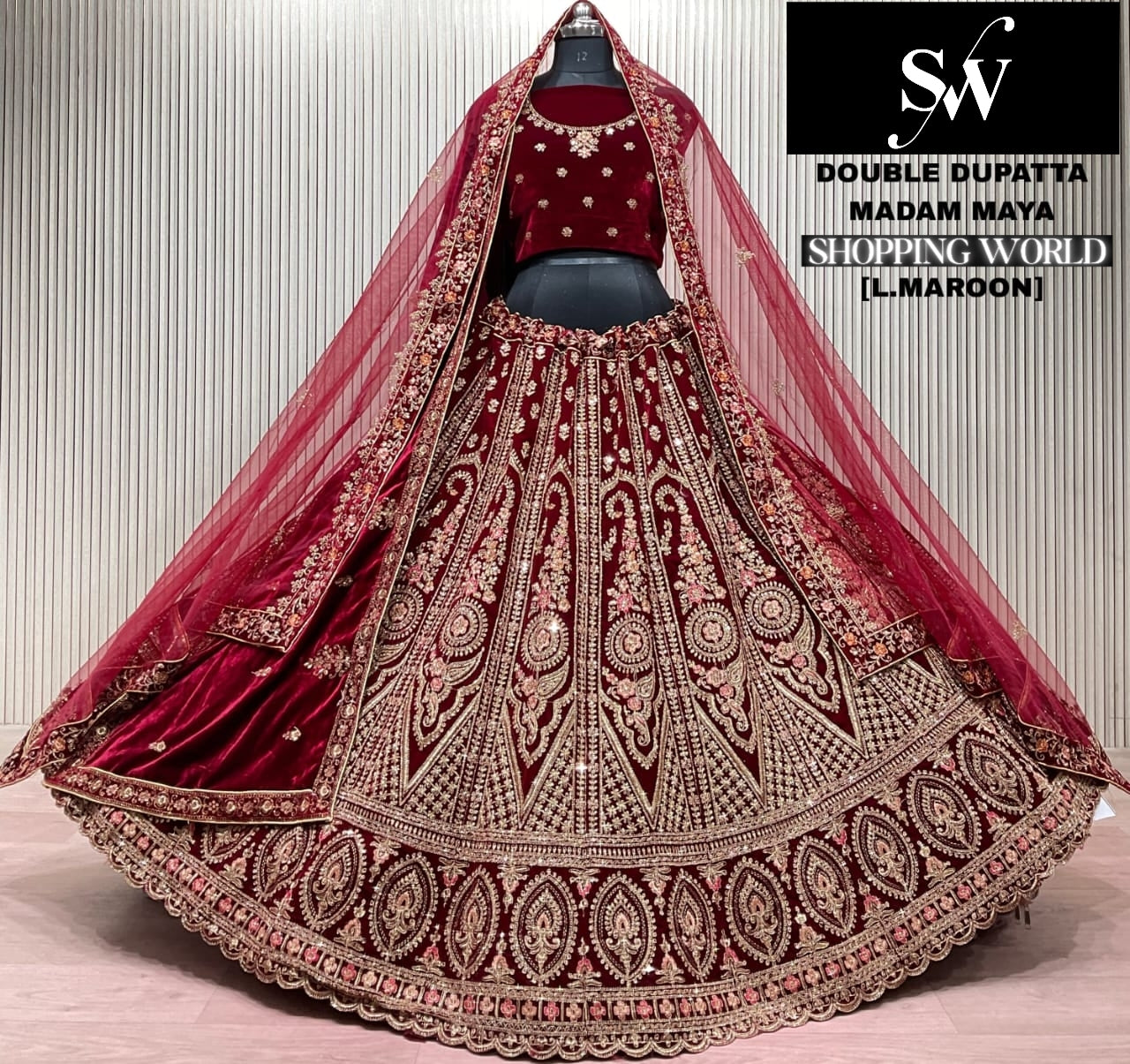 Rani Pink Double Dupatta Bridal Lehenga