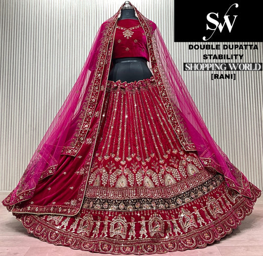 Dark Maroon Doli Barat Double Dupatta Bridal Lehenga