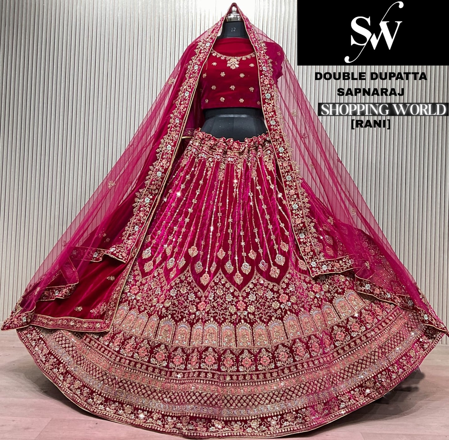 Rani Pink Doli Barat Double Dupatta Bridal Lehenga