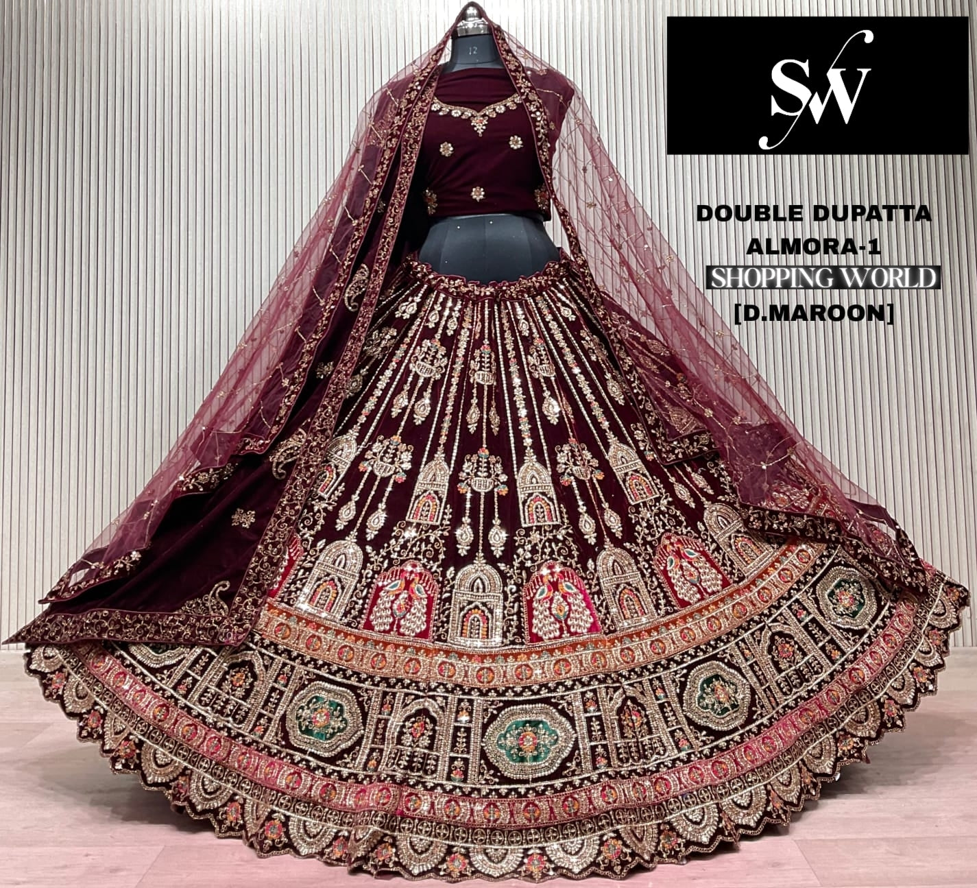 Rani Pink Double Dupatta Bridal Lehenga