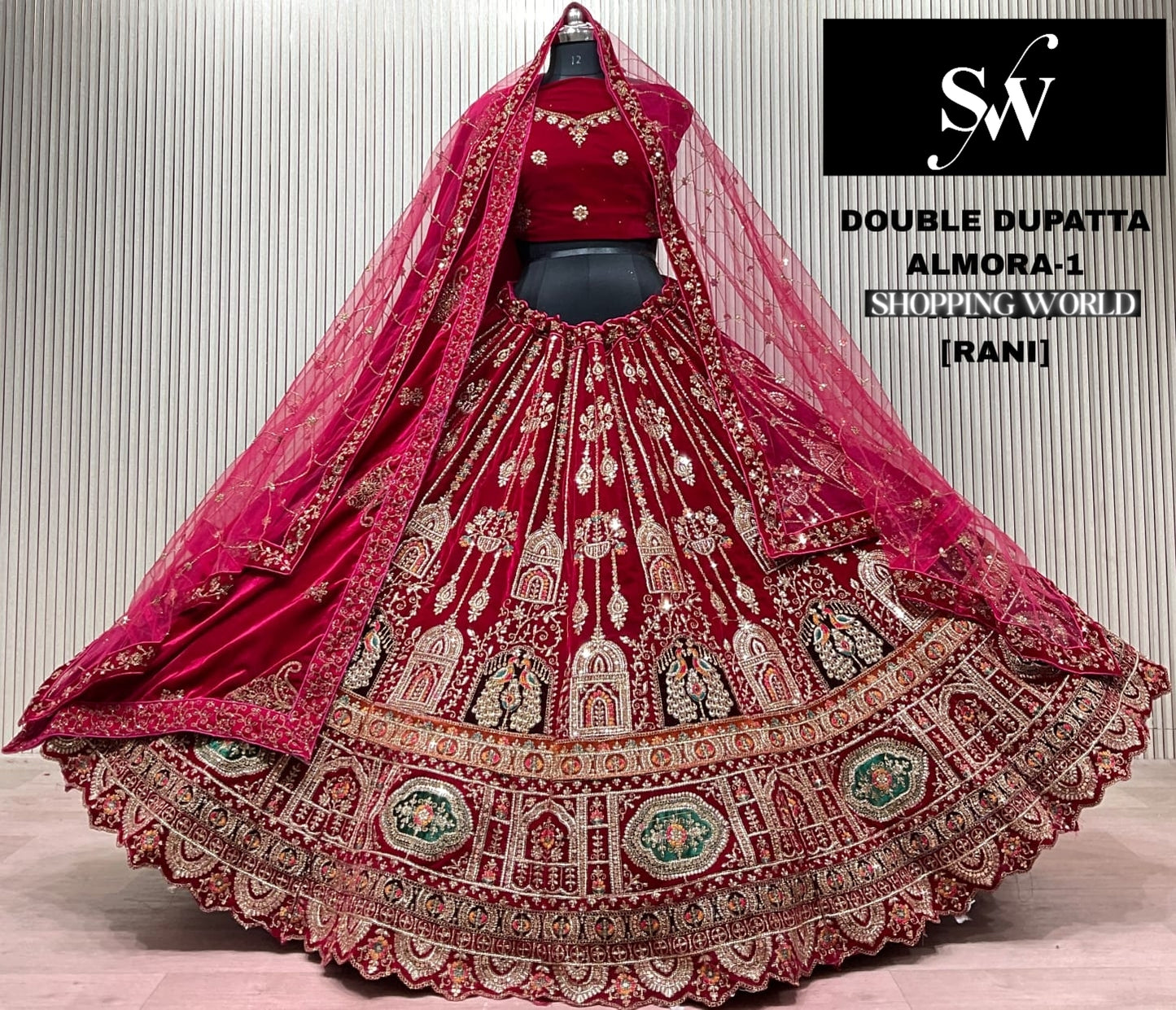 Light Maroon Double Dupatta Bridal Lehenga