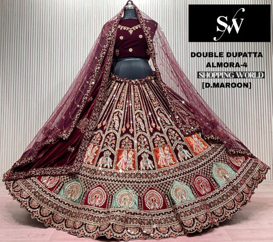 Light Maroon Double Dupatta Bridal Lehenga
