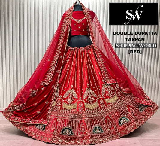 Light Maroon Double Dupatta Bridal Lehenga