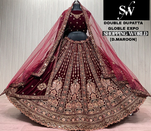 Rani Pink Double Dupatta Bridal Lehenga