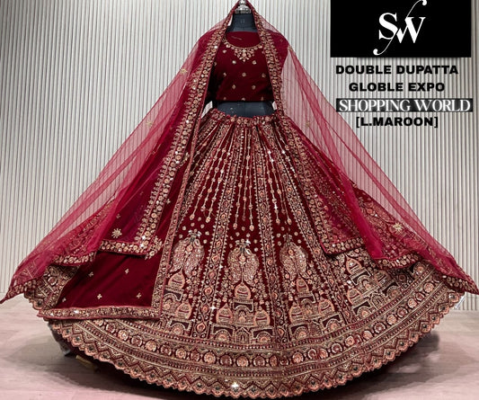 Dark Maroon Double Dupatta Bridal Lehenga
