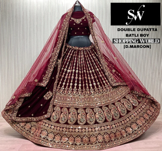 Light Maroon Double Dupatta Bridal Leheng