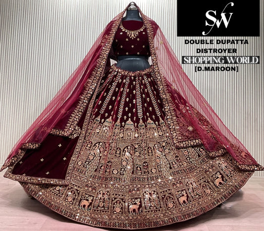 Light Maroon Double Dupatta Bridal Lehenga