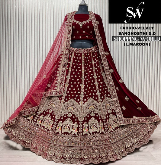 Rani Pink Velvet Bridal Lehenga
