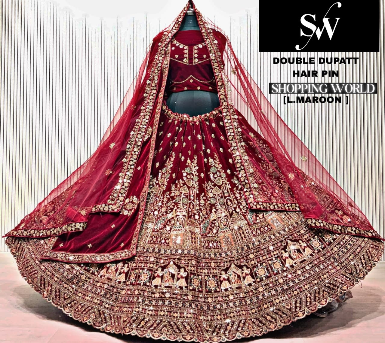 Rani Pink Double Dupatta Bridal Lehenga