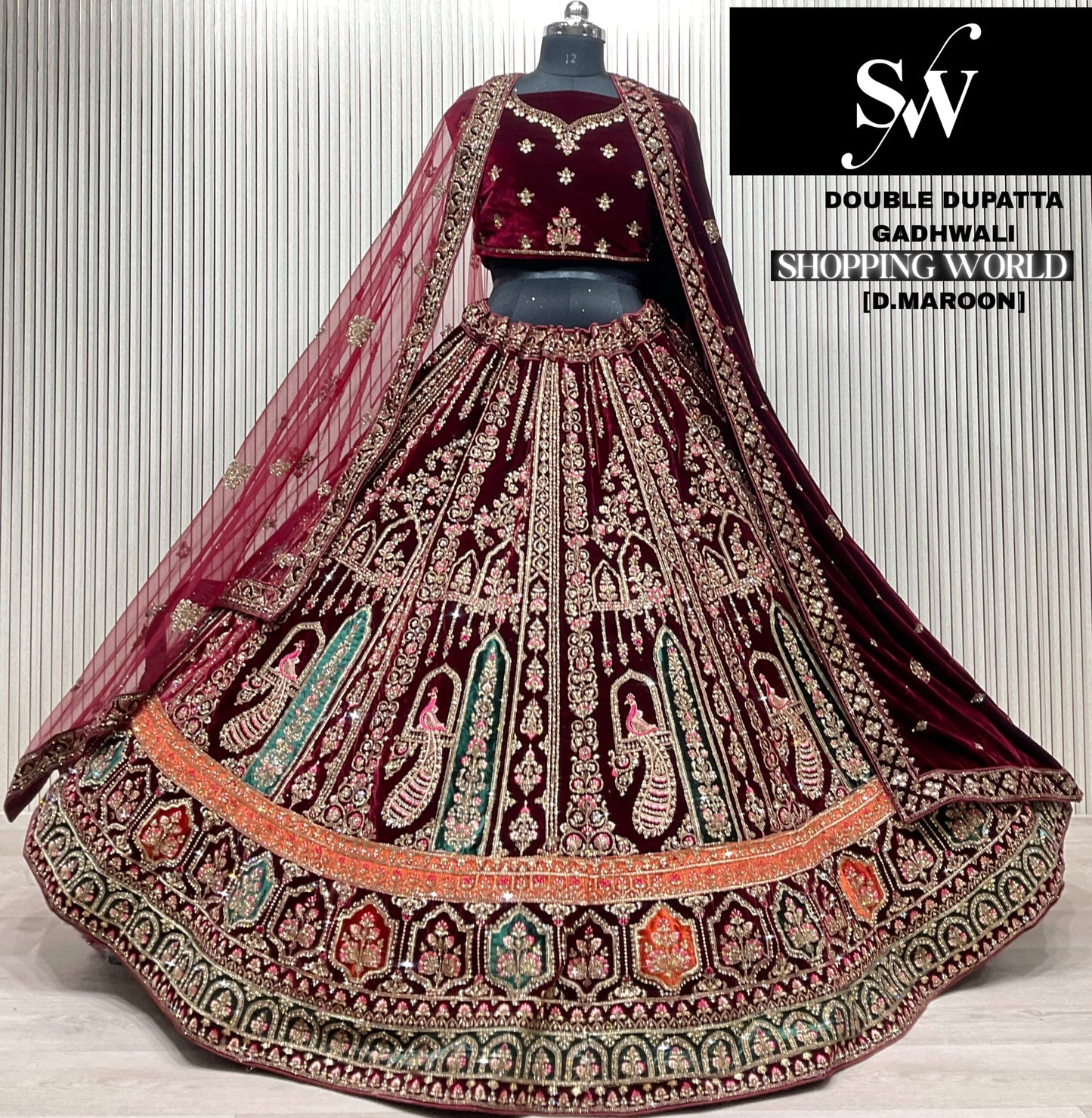 Dark Maroon Double Dupatta Bridal Lehenga