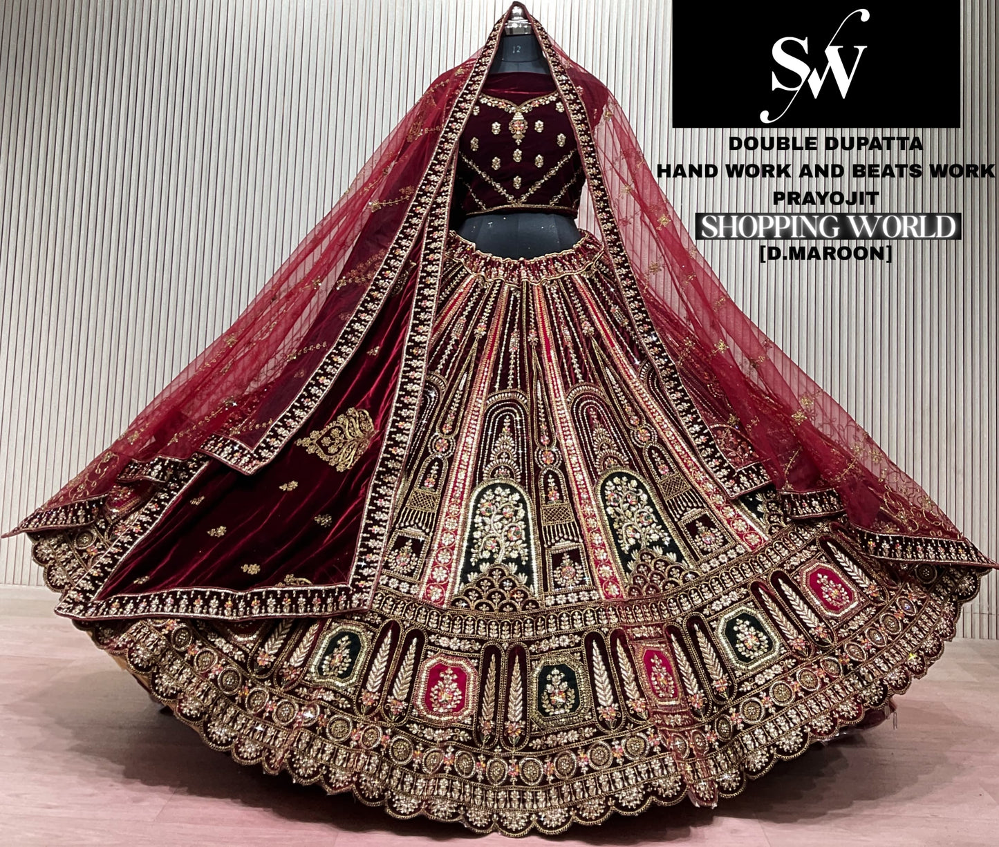 Rani Pink Double Dupatta Bridal Lehenga